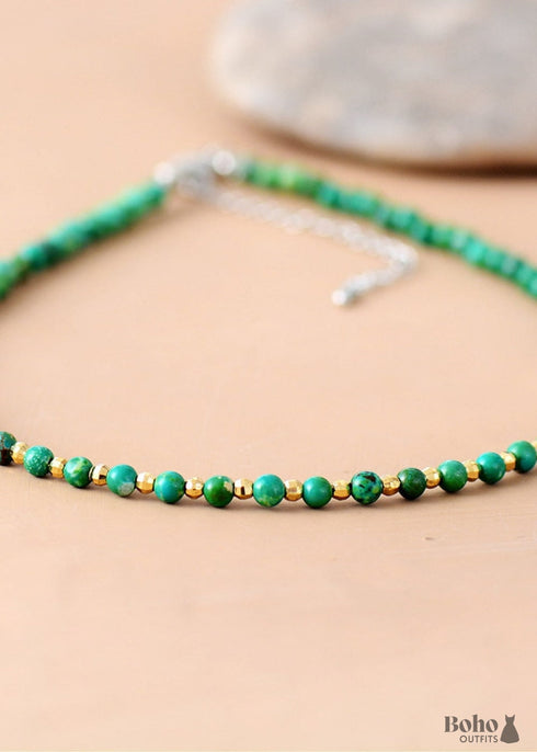 Collar bohemio, gargantilla, piedras naturales azules y verdes