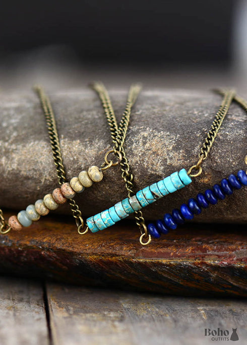 Collar Boho, Gargantilla, Jaspe Azul, Moneda de Lapislázuli