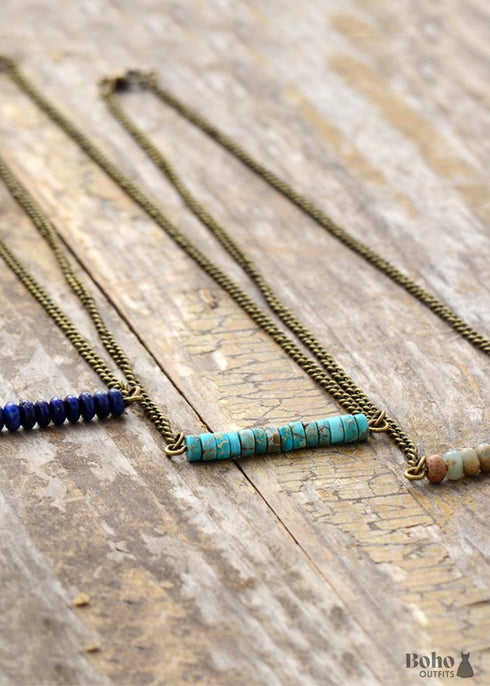 Collar Boho, Gargantilla, Jaspe Azul, Moneda de Lapislázuli