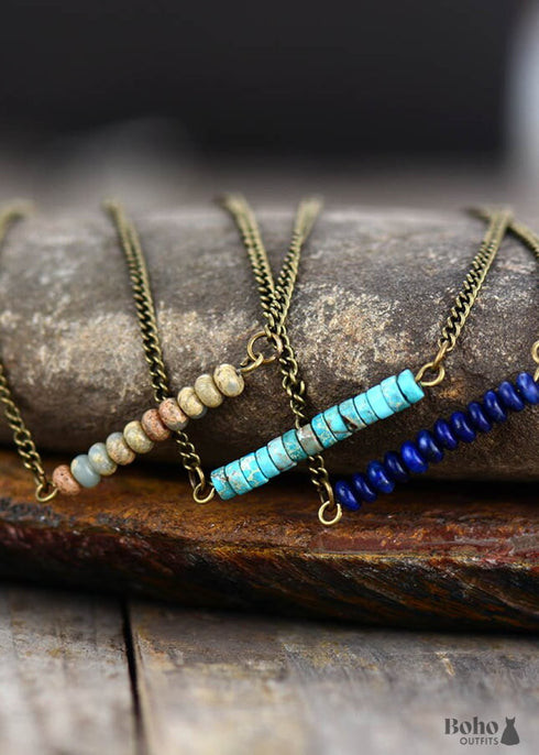 Collar Boho, Gargantilla, Jaspe Azul, Moneda de Lapislázuli