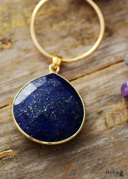 Collar bohemio de fluorita y lapislázuli