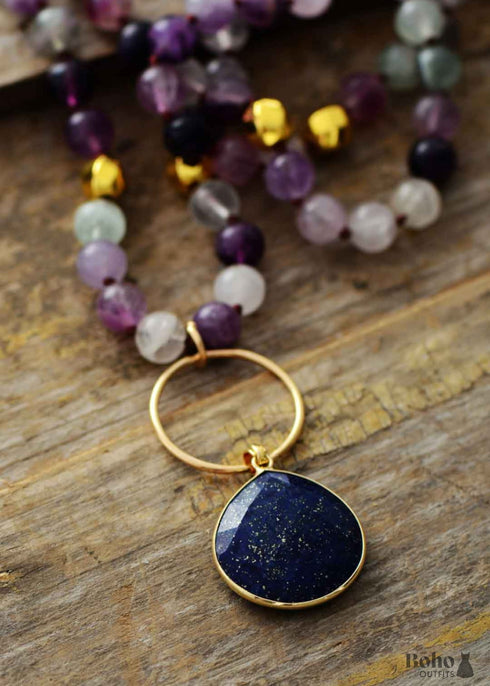 Collar bohemio de fluorita y lapislázuli