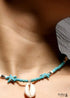 Collar bohemio, concha azul hippie y estrella de mar