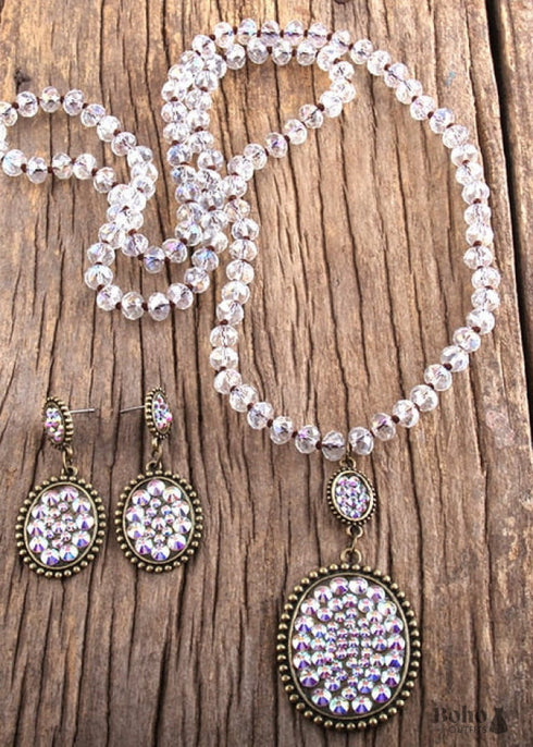 Collar bohemio, conjunto de joyas, cristal RH, vidrio blanco y negro