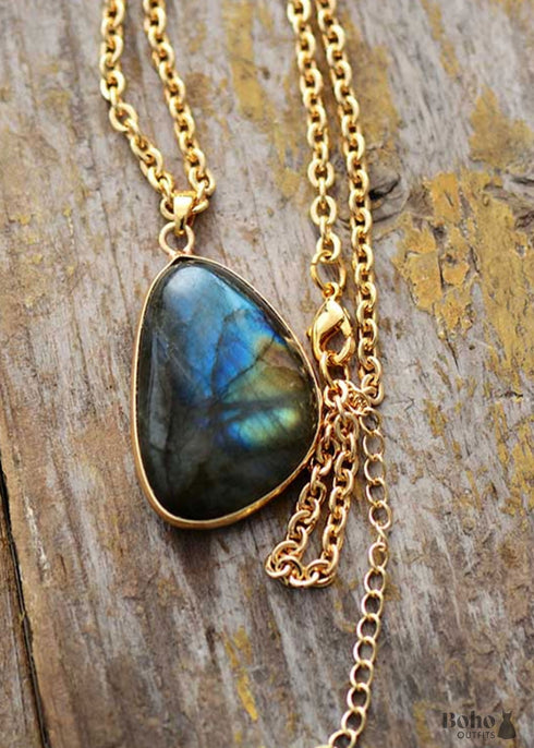 Collar Boho, Labradorita y Cadena Dorada Emma