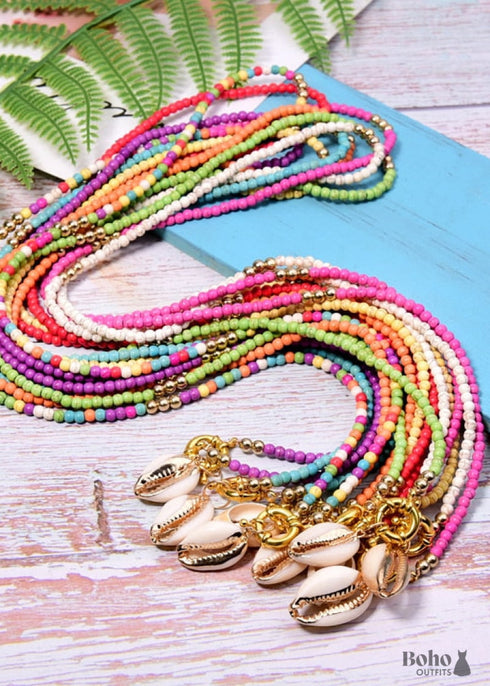 Collar bohemio, concha hippie azul larga