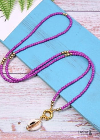 Collar bohemio, concha hippie azul larga