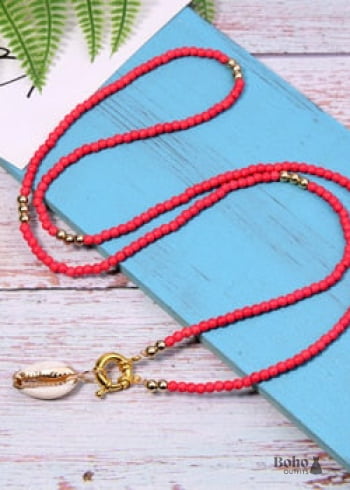 Collar bohemio, concha hippie azul larga