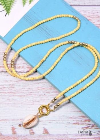 Collar bohemio, concha hippie azul larga