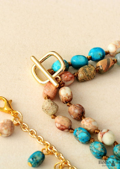 Collar Boho, Collar Mala, Jaspe Imperial Azul y Marrón