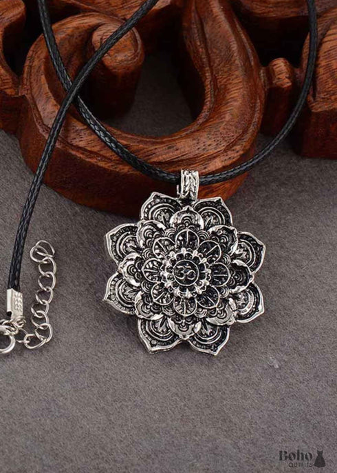 Boho Necklace, Mandala Amulet Lotus