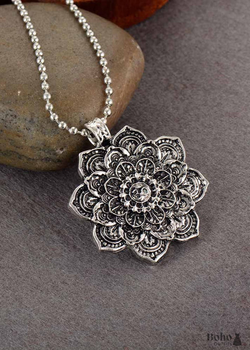 Boho Necklace, Mandala Amulet Lotus