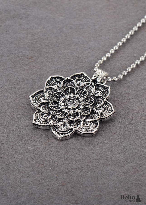Boho Necklace, Mandala Amulet Lotus