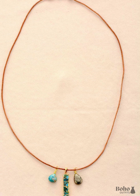 Collar Boho, Turquesas Piritas
