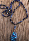 Boho Necklace, RH Agated Crystal Blue Oval Natural Stone