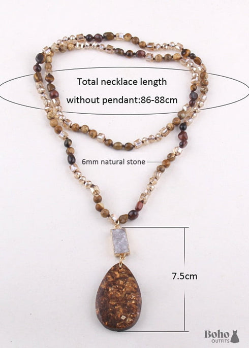 Boho Necklace, RH Agated Crystal Blue Oval Natural Stone