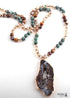 Boho Necklace, RH Amazonite Crystal Druzy Brown Natural Stone