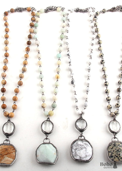 Collar bohemio, amazonita RH, piedra natural verde cristal