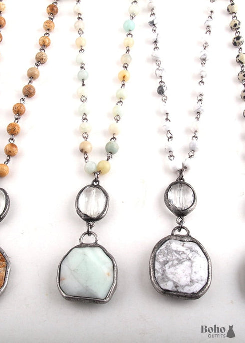 Collar bohemio, amazonita RH, piedra natural verde cristal