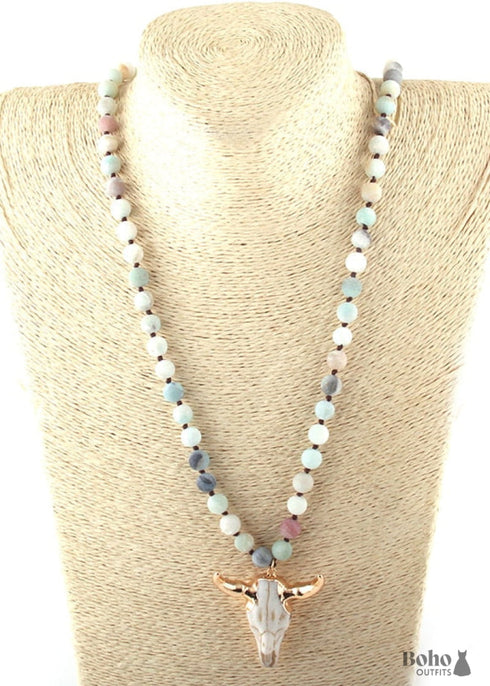 Collar bohemio con piedra verde natural de cuerno de amazonita RH