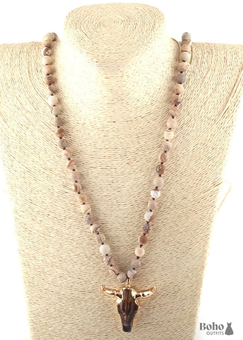 Collar bohemio con piedra verde natural de cuerno de amazonita RH