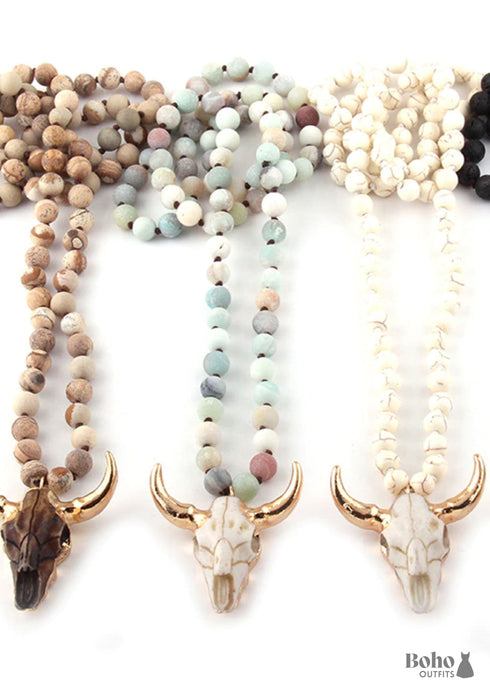 Collar bohemio con piedra verde natural de cuerno de amazonita RH