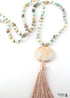 Boho Necklace, RH Amazonite Jasper, Circle Tassel Green White Natural Stone