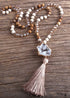 Boho Necklace, RH Amazonite Jasper, Crystal Tassel Brown Natural Stone