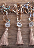 Boho Necklace, RH Amazonite Jasper, Crystal Tassel Brown Natural Stone