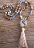 Boho Necklace, RH Amazonite Jasper, Crystal Tassel Brown Natural Stone