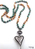 Boho Necklace, RH Amazonite Jasper, Heart Brown Natural Stone