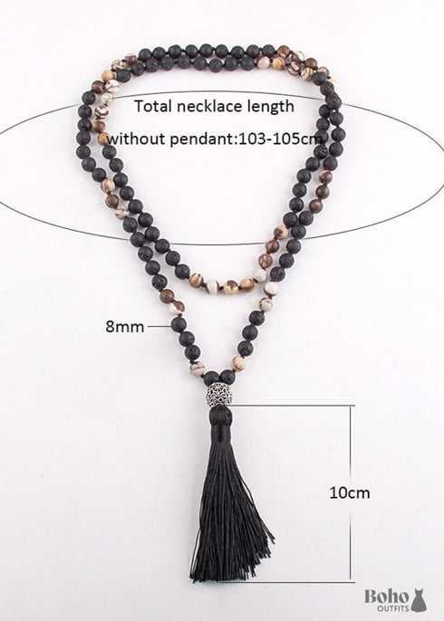 Collar bohemio con jaspe amazonita RH y bola de plata lariat con piedra natural verde y marrón.