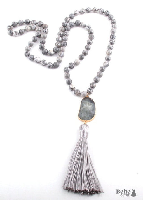 Collar bohemio, jaspe amazonita RH, piedra lunar, verde marrón, rosa