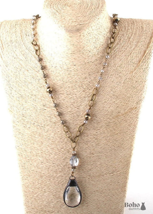 Collar bohemio, RH, latón antiguo, plata, piedra, vidrio