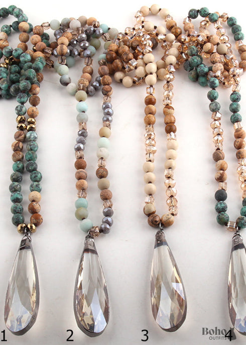 Boho Necklace, RH Antique Drop Crystal Lava Stone