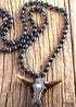 Boho Necklace, RH Antique Horn Crystal Lava Stone