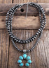 Boho Necklace, RH Antique Moon Metal Turquoise Blue Flower