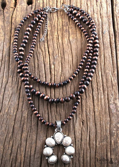 Boho Necklace, RH Antique Moon Metal Turquoise Blue Flower