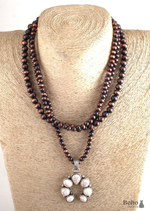 Boho Necklace, RH Antique Moon Metal Turquoise Blue Flower