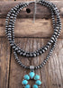Boho Necklace, RH Antique Moon Metal Turquoise Blue Flower