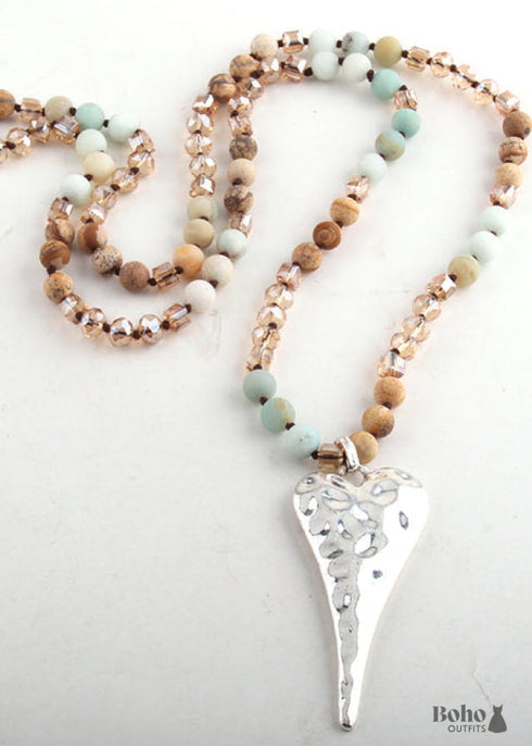 Boho Necklace, RH Antique Silver Cross, Lava Stone