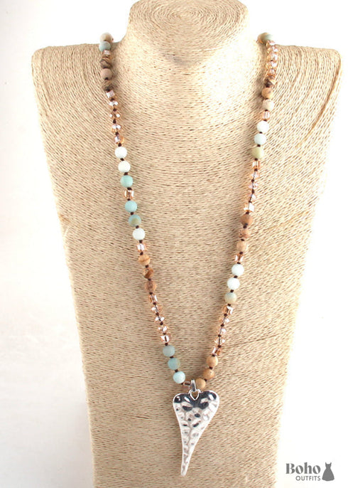 Boho Necklace, RH Antique Silver Cross, Lava Stone