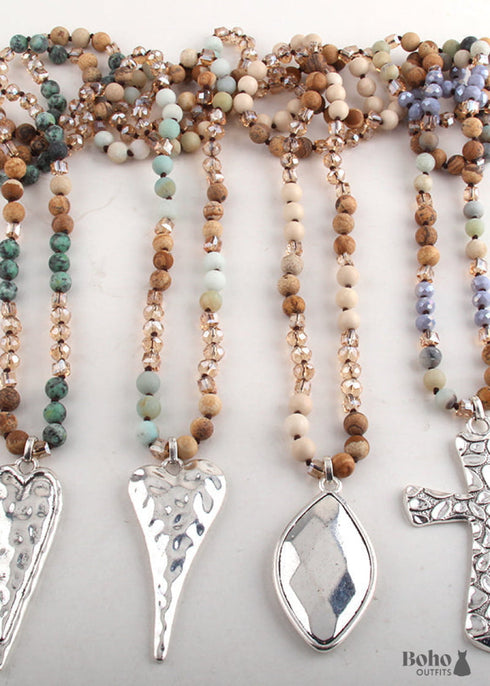 Boho Necklace, RH Antique Silver Cross, Lava Stone