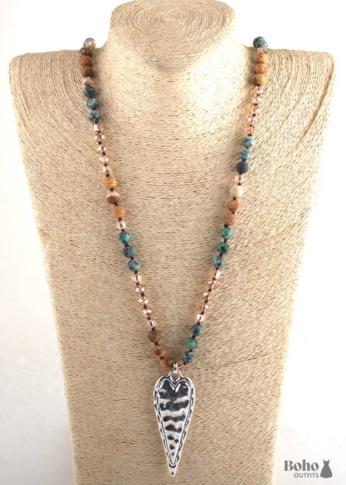Boho Necklace, RH Antique Silver Cross, Lava Stone