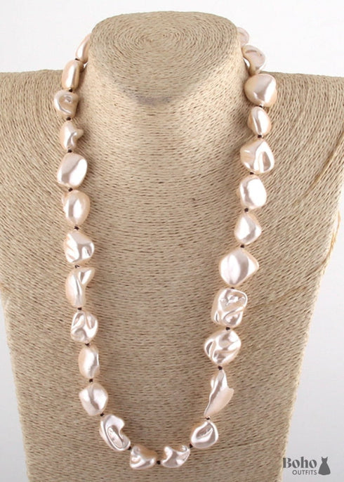Collar bohemio, collares RH de concha de perla grande, blanco y rosa