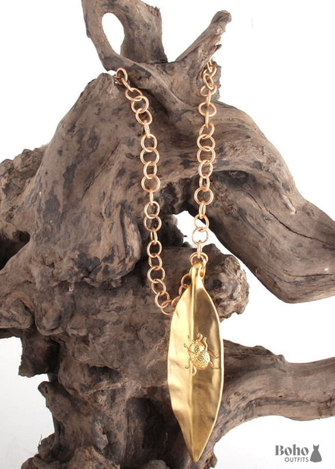 Collar bohemio con hoja de oro y cobre RH