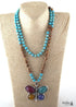 Boho Necklace, RH Crystal Butterfly Blue Natural Stone
