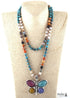 Boho Necklace, RH Crystal Butterfly Blue Natural Stone