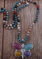 Boho Necklace, RH Crystal Butterfly Blue Natural Stone