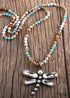 Boho Necklace, RH Crystal Dragonfly Blue Natural Stone